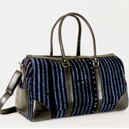 sac de voyage femme bogolan indigo simili cuir bandoulière amovible