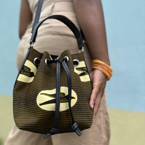 sac sceau bandoulière Bilkissy wax kaki beige noir simili cuir