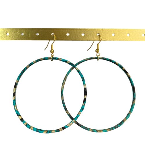 boucles d'oreille créoles wax "MINA" bleu et vert, ultra légères et élégantes